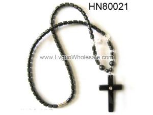 Hematite Cross Pendant Beads Stone Chain Choker Fashion Women Necklace